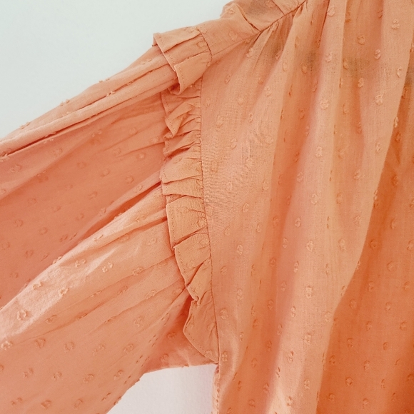 NWT CLEOBELLA Phoenix Coral Blouse Organic Cotton Dobby Split Neck Ruffle Boho - Picture 5 of 8